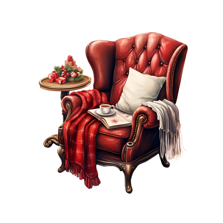 Set 5 bucati, Sticker decorativ, Fotoliu rosu cu carte si ceasca de cafea, Rezistent la apa, NO12259, 6 cm, Multicolor