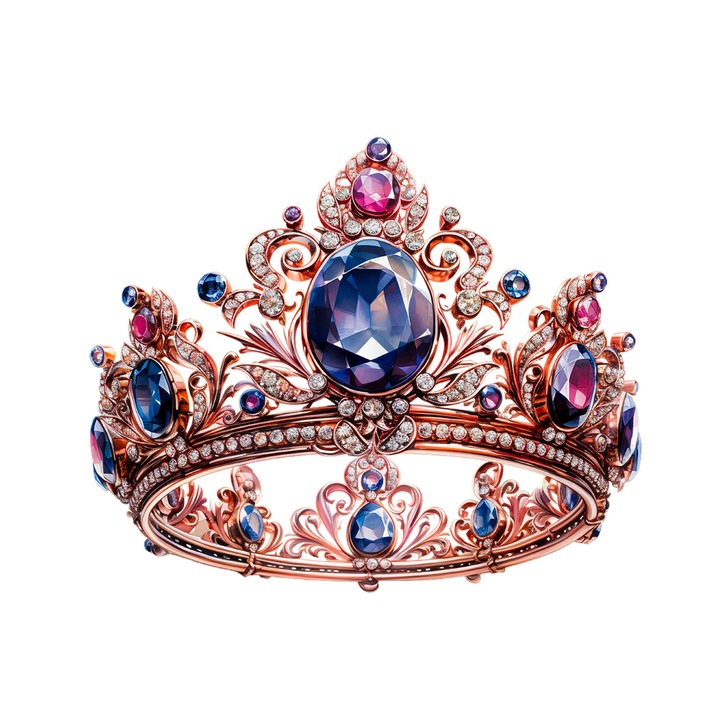 Set 5 bucati, Sticker decorativ, Coroana cu pietre albastre si roz, Rezistent la apa, NO15205, 6 cm, Multicolor