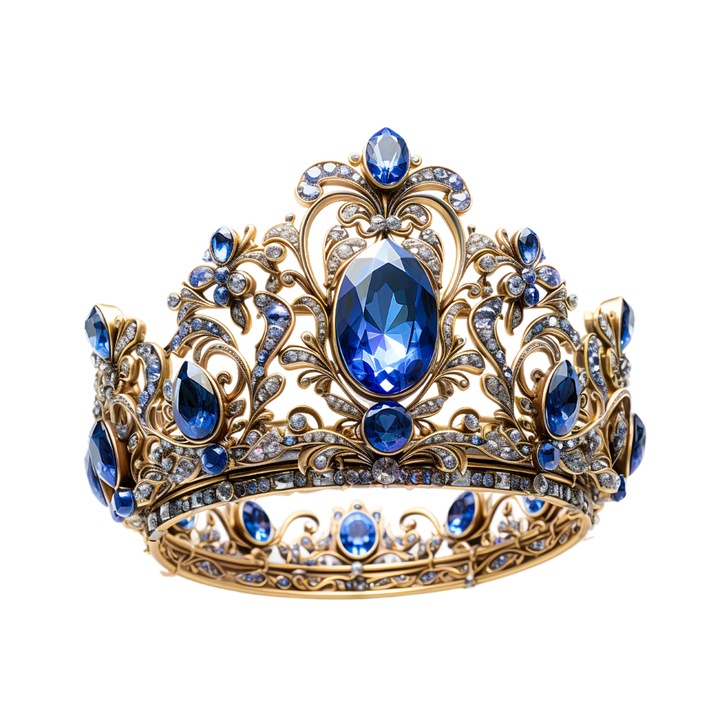 Set 5 bucati, Sticker decorativ, Coroana cu pietre albastre, Rezistent la apa, NO10198, 6 cm, Multicolor