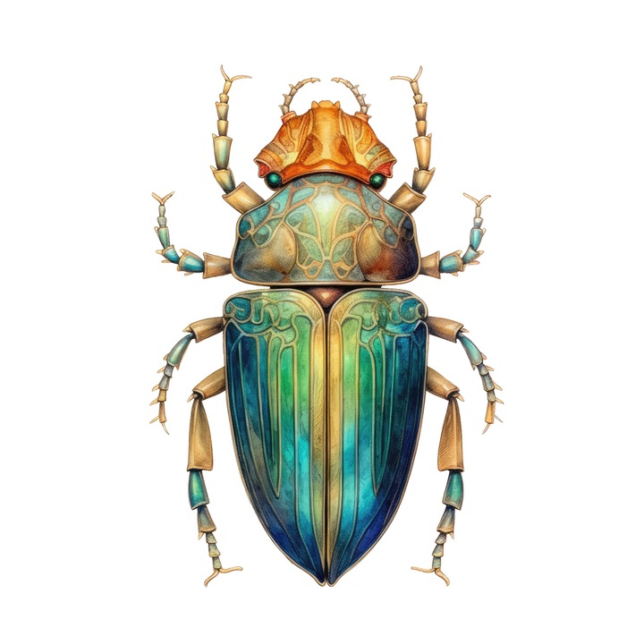 Set 5 bucati, Sticker decorativ, Gandac verde egiptean, Rezistent la apa, NO14669, 6 cm, Multicolor