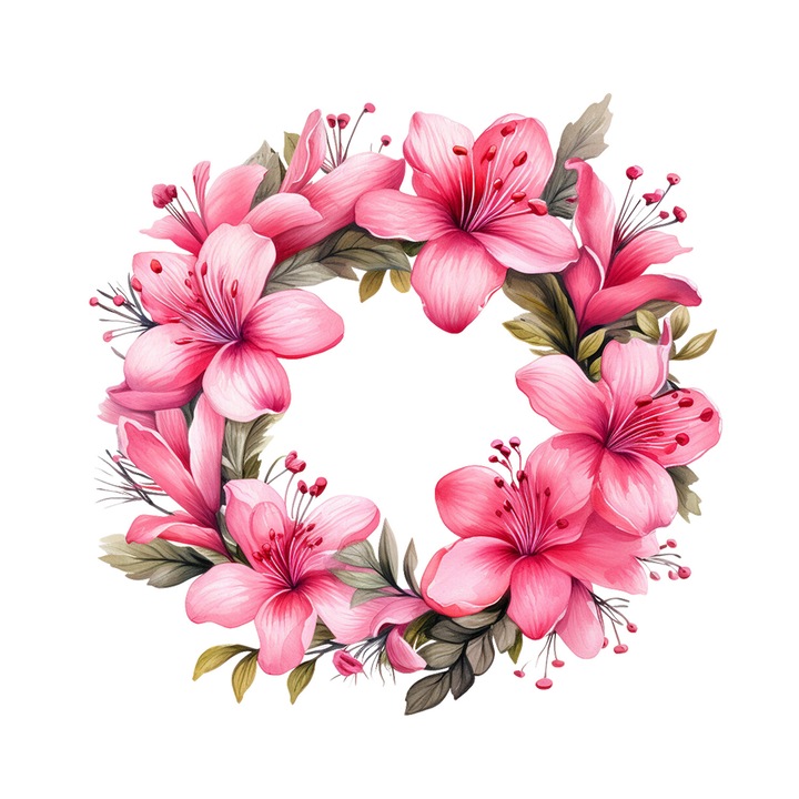 Set 5 bucati, Sticker decorativ, Coronita de flori de azalee cu frunze, Rezistent la apa, NO11820, 6 cm, Multicolor