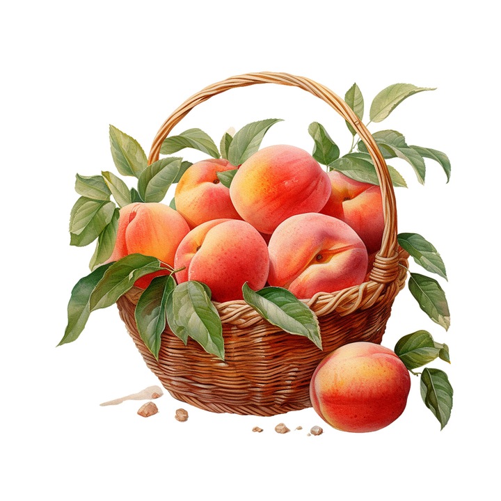 Set 5 bucati, Sticker decorativ, Cos cu piersici, Rezistent la apa, NO12729, 6 cm, Multicolor