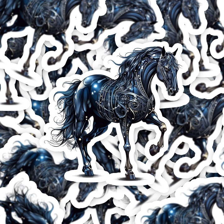 Set 5 bucati, Sticker decorativ, Calul spatial, Rezistent la apa, NO15797, 6 cm, Multicolor