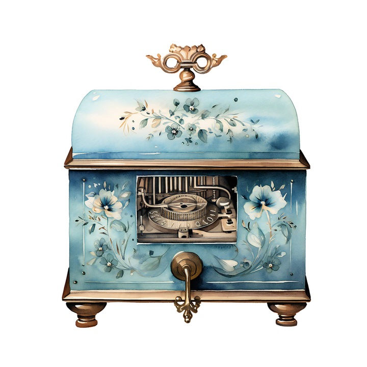 Set 5 bucati, Sticker decorativ, Instrument muzical vintage albastru cu flori, Rezistent la apa, NO15833, 6 cm, Multicolor