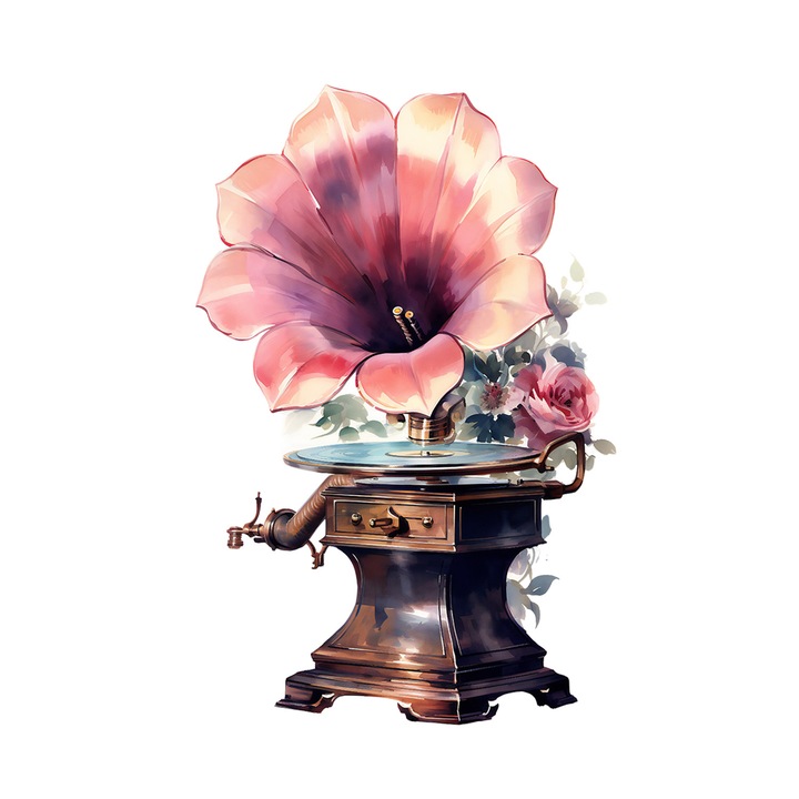 Set 5 bucati, Sticker decorativ, Instrument muzical vintage Flower, Rezistent la apa, NO15932, 6 cm, Multicolor