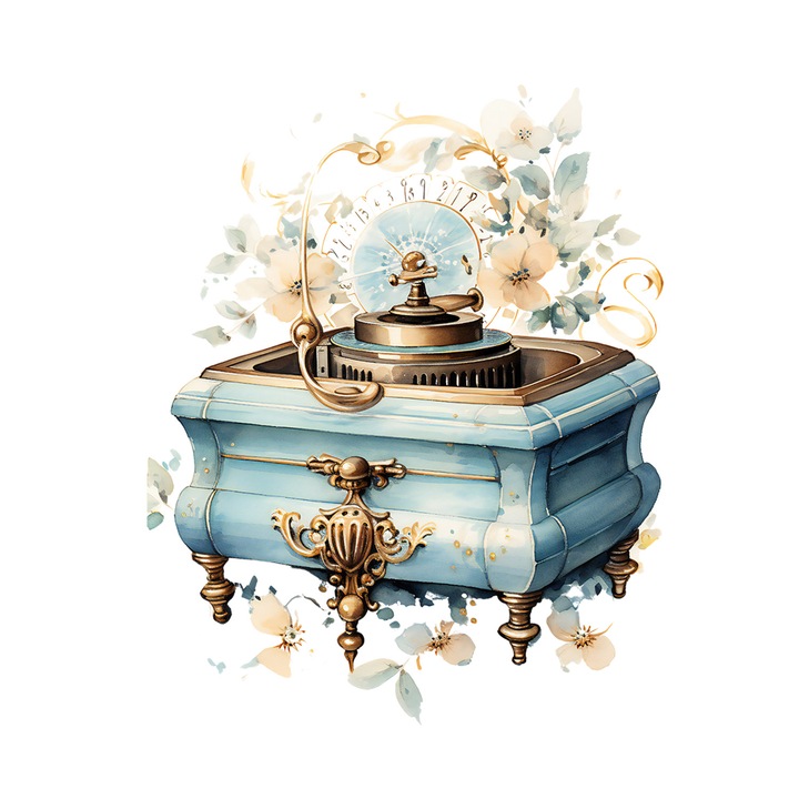 Set 5 bucati, Sticker decorativ, Instrument muzical vintage bleu cu flori, Rezistent la apa, NO13548, 6 cm, Multicolor