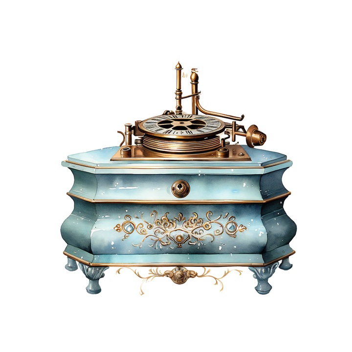 Set 5 bucati, Sticker decorativ, Instrument muzical vintage Clock, Rezistent la apa, NO15787, 6 cm, Multicolor