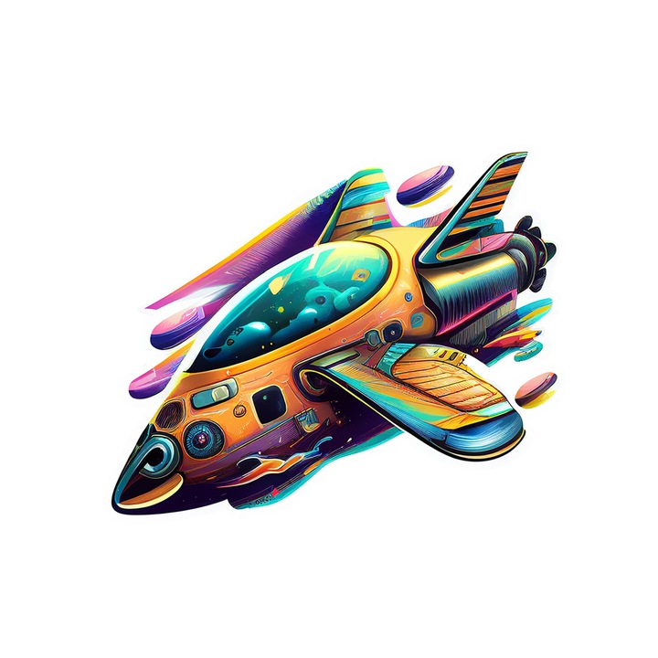 Set 5 bucati, Sticker decorativ, Nava spatiala Alexander, Rezistent la apa, NO14172, 6 cm, Multicolor