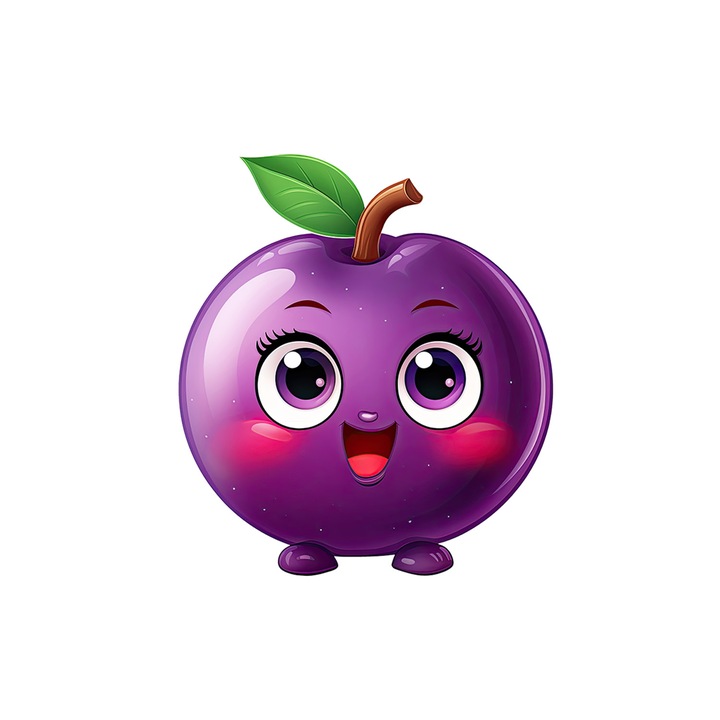 Set 5 bucati, Sticker decorativ, Pruna cu picioare, Rezistent la apa, NO16004, 6 cm, Multicolor