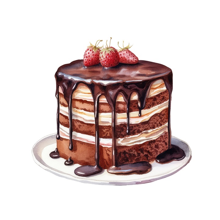 Set 5 bucati, Sticker decorativ, Tort de ciocolata cu capsune, Rezistent la apa, NO15682, 6 cm, Multicolor