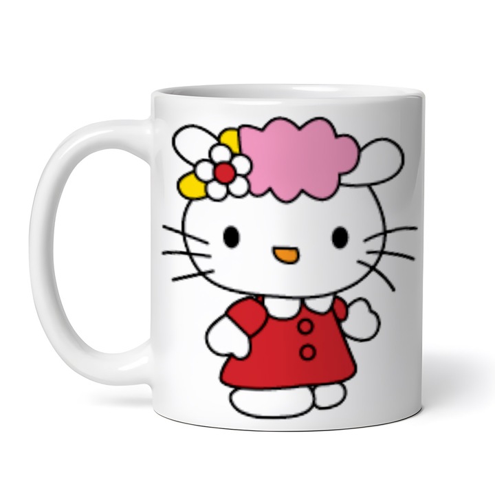 Керамична чаша, Hello Kitty с цветя в косата, NO10438, 330 ml, многоцветна