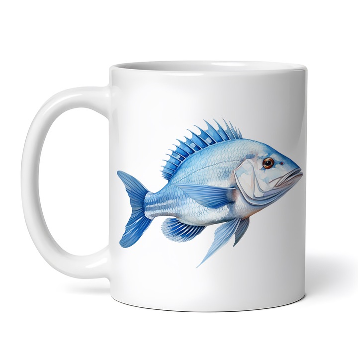 Керамична чаша, синя риба Porgy, NO1474, 330 ml, многоцветна