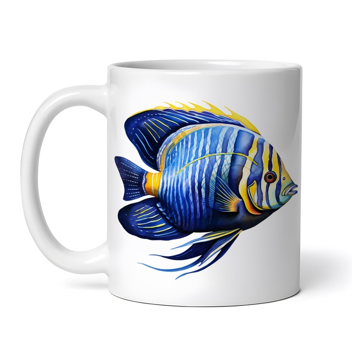 Керамична чаша, синя риба Vargat, NO2560, 330 ml, многоцветна