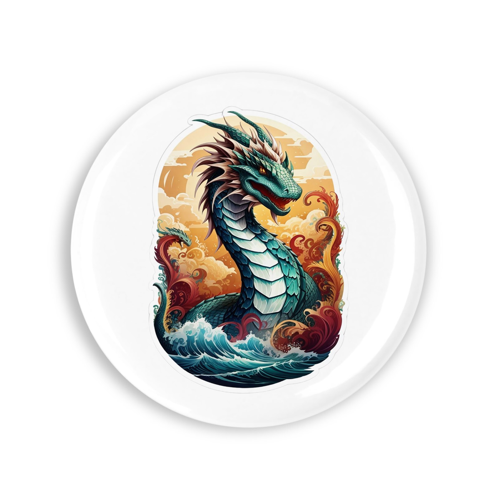 Set 4 insigne, Dragon Sarpe de mare in valuri, NO8849, Metal, 44 mm ...