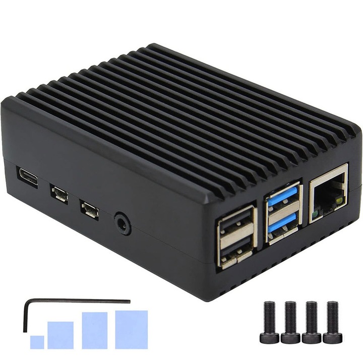 Кутия Raspberry Pi 4, алуминий, черен