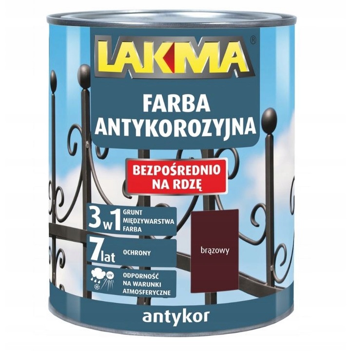 Антикорозионна боя 3в1, Lakma, Кафява, 750мл