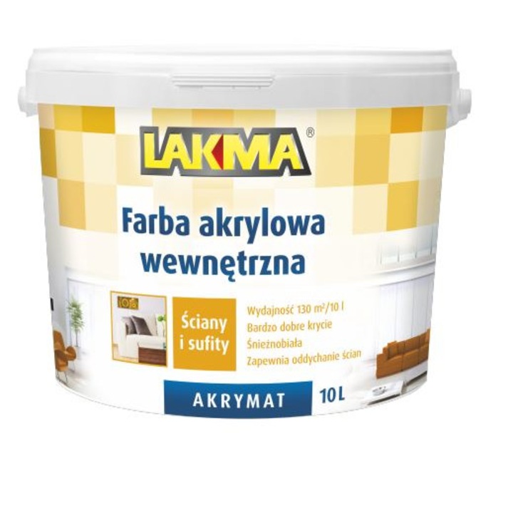 Vopsea emulsie acrilica, Lakma, AKRYMAT, Alb, 10 L