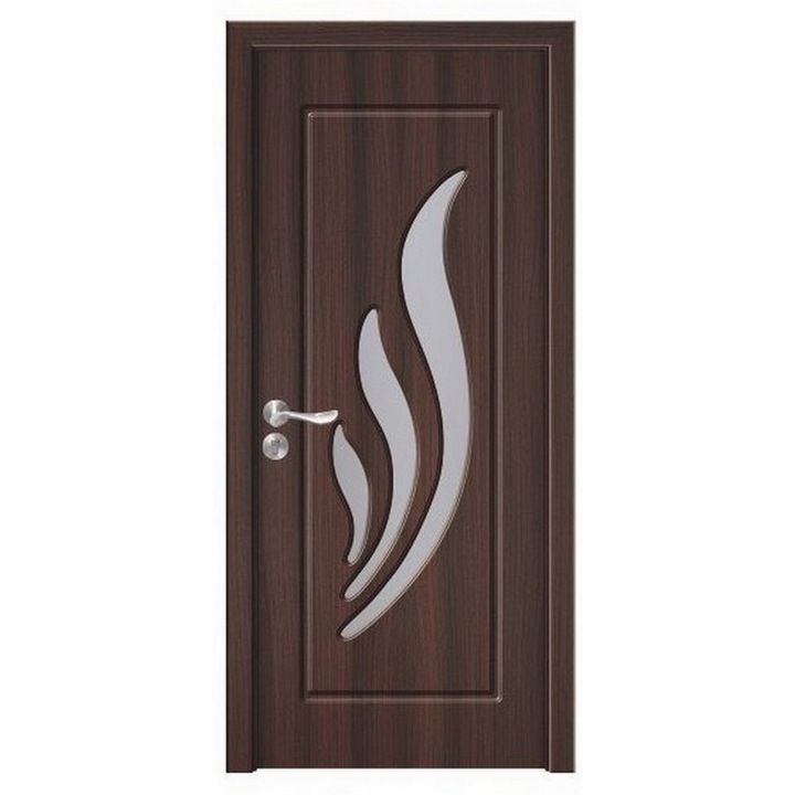 Usa Interior din Mdf Novo Doors ND310W, 200X60 CM, Geam Sablat, Cadru din Lemn Masiv, Kit complet, Toc Reglabil de 30 CM inclus, Plinta pe Ambele Parti, Wenge