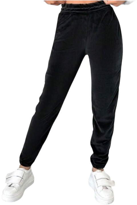 Colanti dama catifea, StarFashion, cu talie si mansete elastice, stil casual, Negru