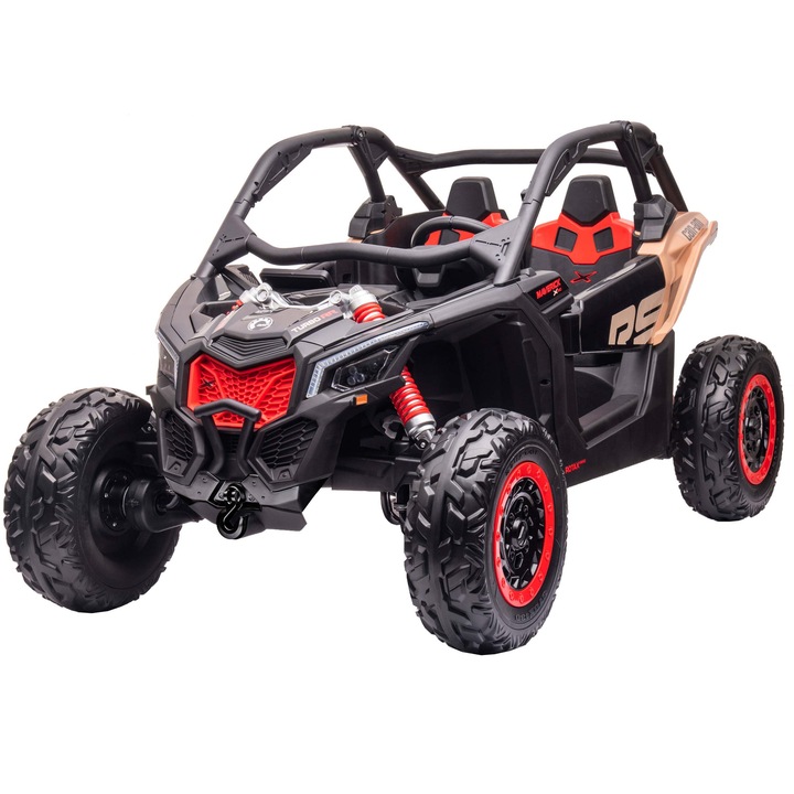 Masinuta UTV electric Premier 4x4 Can-Am Maverick Power RS, 2 locuri, 2 baterii 24V, roti cauciuc EVA, scaun piele ecologica, negru