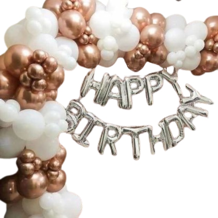Set decoratiuni pentru petreceri, 60 de baloane de diferite culori si forme, Balloonzia - Aur Roz