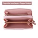 Portofel pentru dama din piele PU portabila, NUODWELL, Cu fermoar dublu si curea pentru incheietura mainii, Design cu compartimente multiple, 19.5 x 9.5 x 4cm, Roz