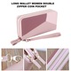 Portofel pentru dama din piele PU portabila, NUODWELL, Cu fermoar dublu si curea pentru incheietura mainii, Design cu compartimente multiple, 19.5 x 9.5 x 4cm, Roz