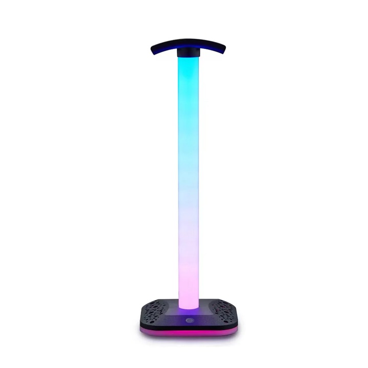 Suport casti gaming, Zggzerg, Cu 8 moduri de iluminare, Iluminare RGB, Control tactil, Baza antiderapanta, Design ergonomic, Pentru Gameri PC pentru jocuri de noroc Accesorii pentru casti de birou, Negru