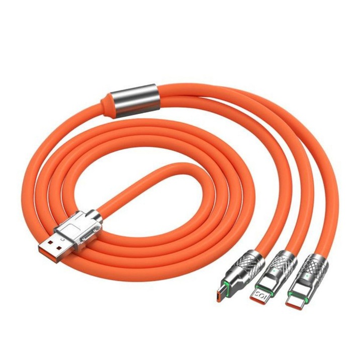 Кабел за зарядно USB-C 3в1, JESWO, 120W, Бързо зареждане, 1 м, Оранжев
