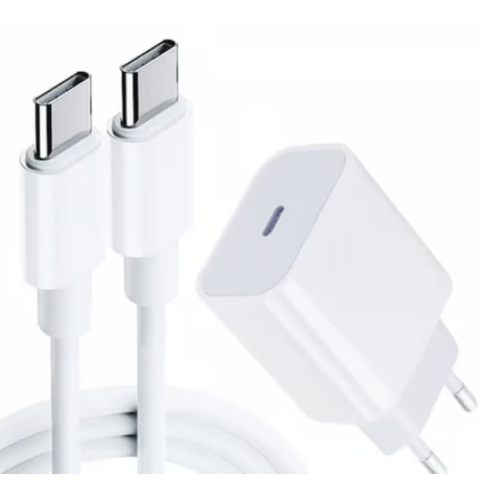 Incarcator compatibil cu iPhone 15/Pro/Pro Max/, Fast charge 35W, Alb/Gri