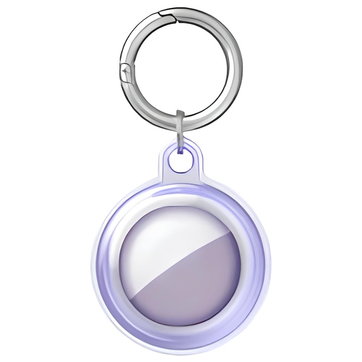 Husa de protectie Apple AirTag, Silicon, Breloc, Transparenta, Pale Mauve