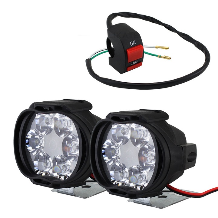 Set 2 faruri LED pentru motociclete, BOMSTOM, 6500K, 18W, negru