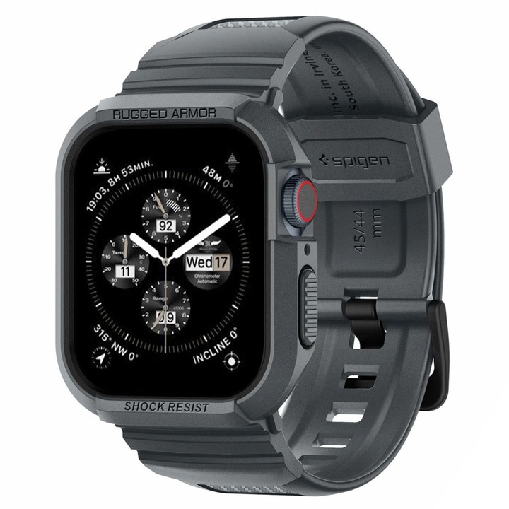 Carcasa Spigen Rugged Armor Pro compatibila cu Apple Watch 4/5/6/7/8/9/SE 44/45mm Dark Grey