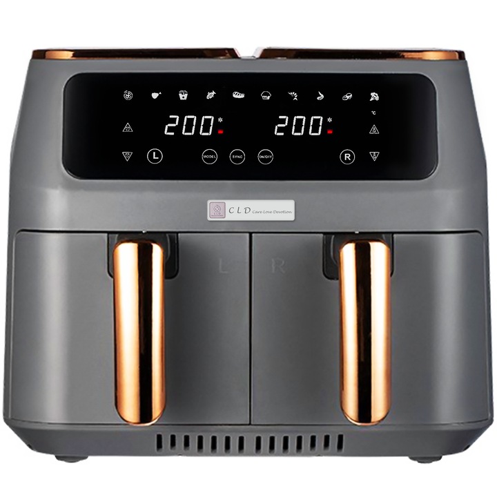 Friteuza cu aer cald airfryer, capacitate 8 litri, 2800 W, afisaj digital cu touch, 10 programe, 2 zone de gatire, tehnologie Rapid Air, CLD-CareLoveDevotion