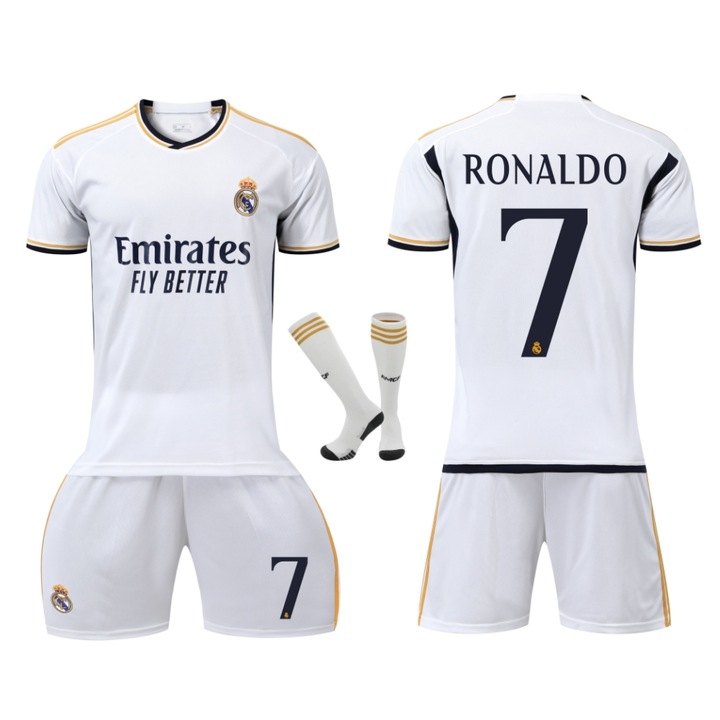 Мъжка спортна екипировка Реал Мадрид Роналдо футболни фланелки, полиестер, бели, Бял