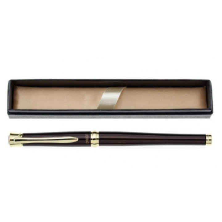 Stilou metalic Visiniu Daco, penita iridium, aspect lucios, visiniu cu ornamente aurii