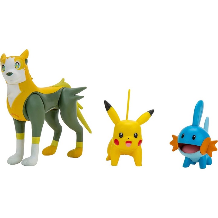 Комплект от 3 артикулирани мини фигурки Pokemon, Mudkip и Pikachu и Boltund, 7,5 cm и 5 cm