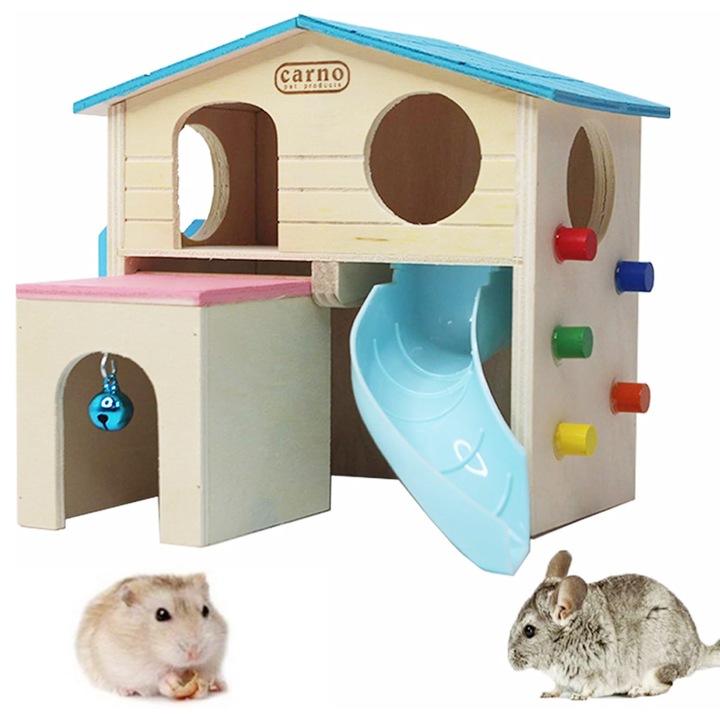 Casuta pentru hamsteri, Mmgoqqt, Lemn, 17.2 x 15.8 x 15.5 cm, Multicolor
