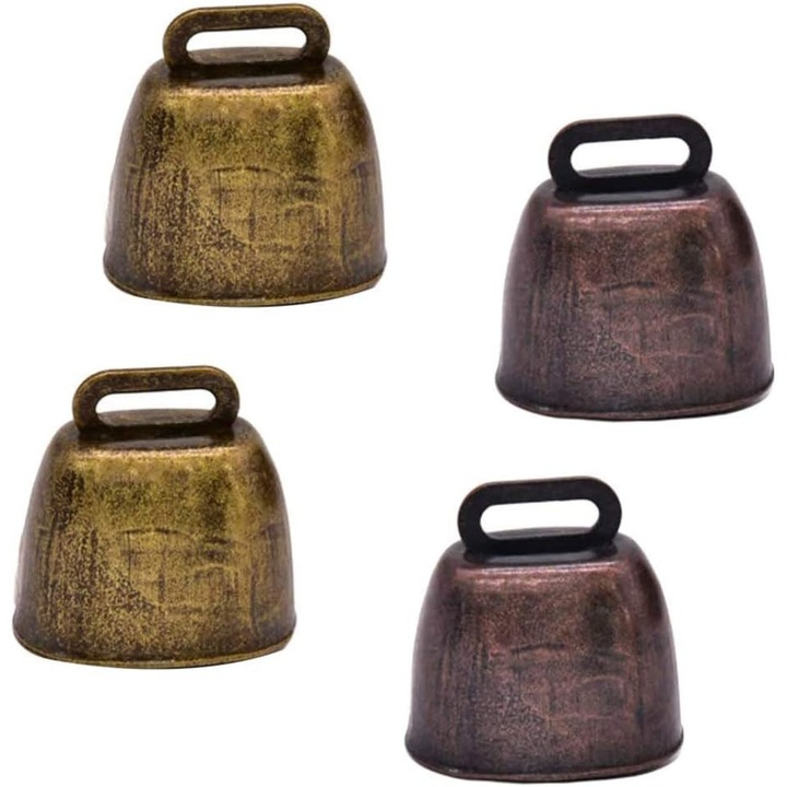 Set 4 Clopotei de metal, bronz si bronz rosu, 35x24x37mm