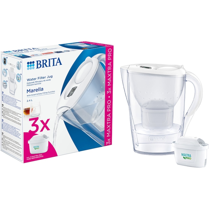 Brita BR1052791 Kezdőcsomag: Marella vízszűrő kancsó, 2.4 L, Fehér + 3 db Maxtra Pro szűrő