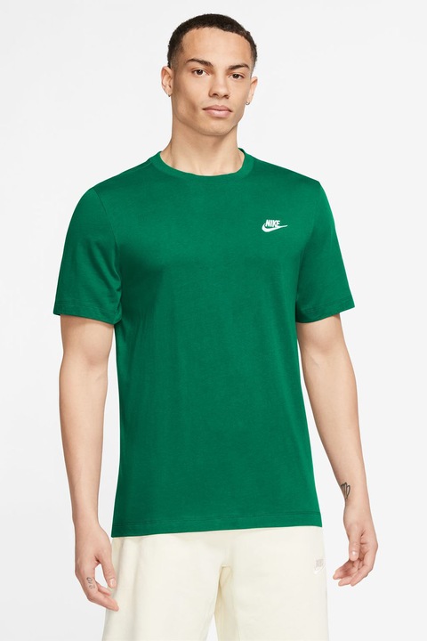 Nike, Tricou regular fit din bumbac Sportswear Club, Alb, Verde inchis, M