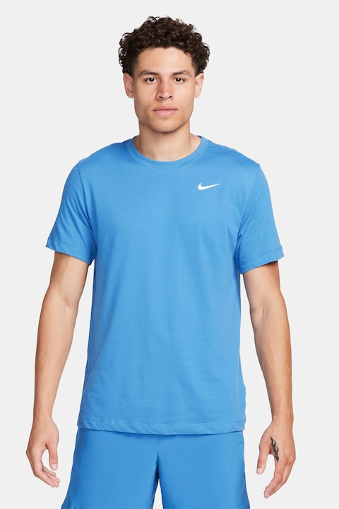 Nike, Фитнес тениска с овално деколте и Dri-FIT, Светлосин
