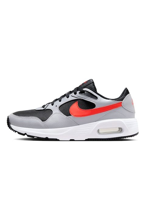 Nike, Спортни обувки Air Max Sc от кожа с контрастно лого, Пепеляво сиво/Мандарина/Черен