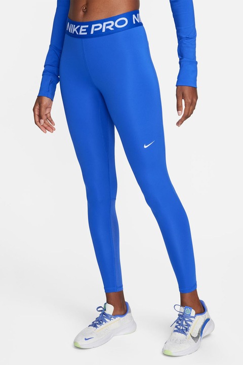 Nike, Фитнес клин Pro с Dri-FIT и лого на талията, Светлосин