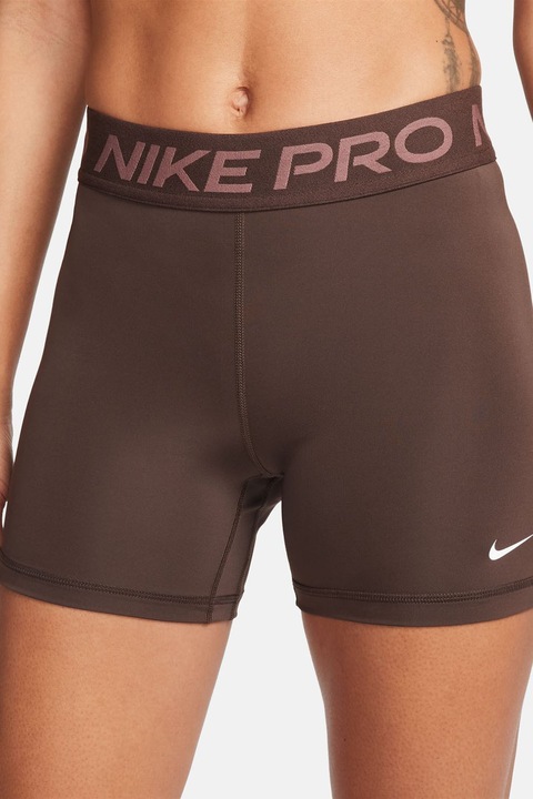 Nike, Къс фитнес клин Pro 365 с Dri-FIT и лого, Тъмнокафяв