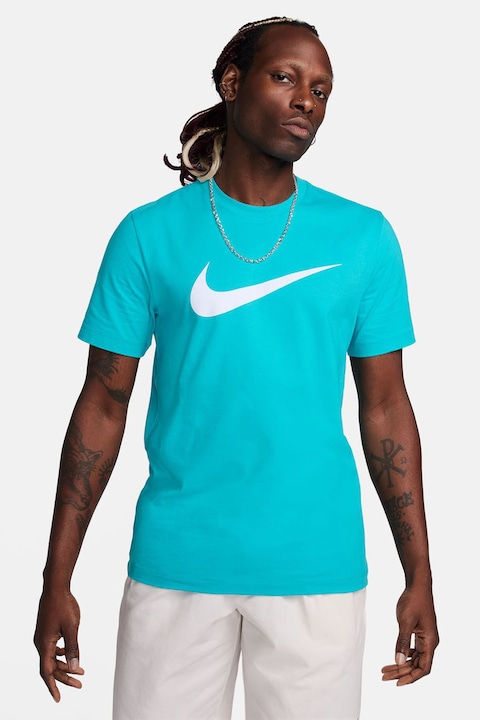 Nike, Tricou cu imprimeu logo Sportswear Icon Swoosh, Alb/Turcoaz