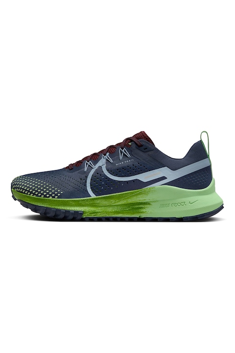Nike, Текстилни обувки React Pegasus 4 за трейл, Зелен/Тъмносин