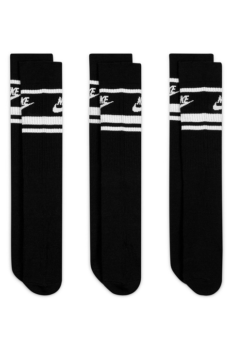 Nike, Set de sosete unisex cu imprimeu logo - 3 perechi, Negru