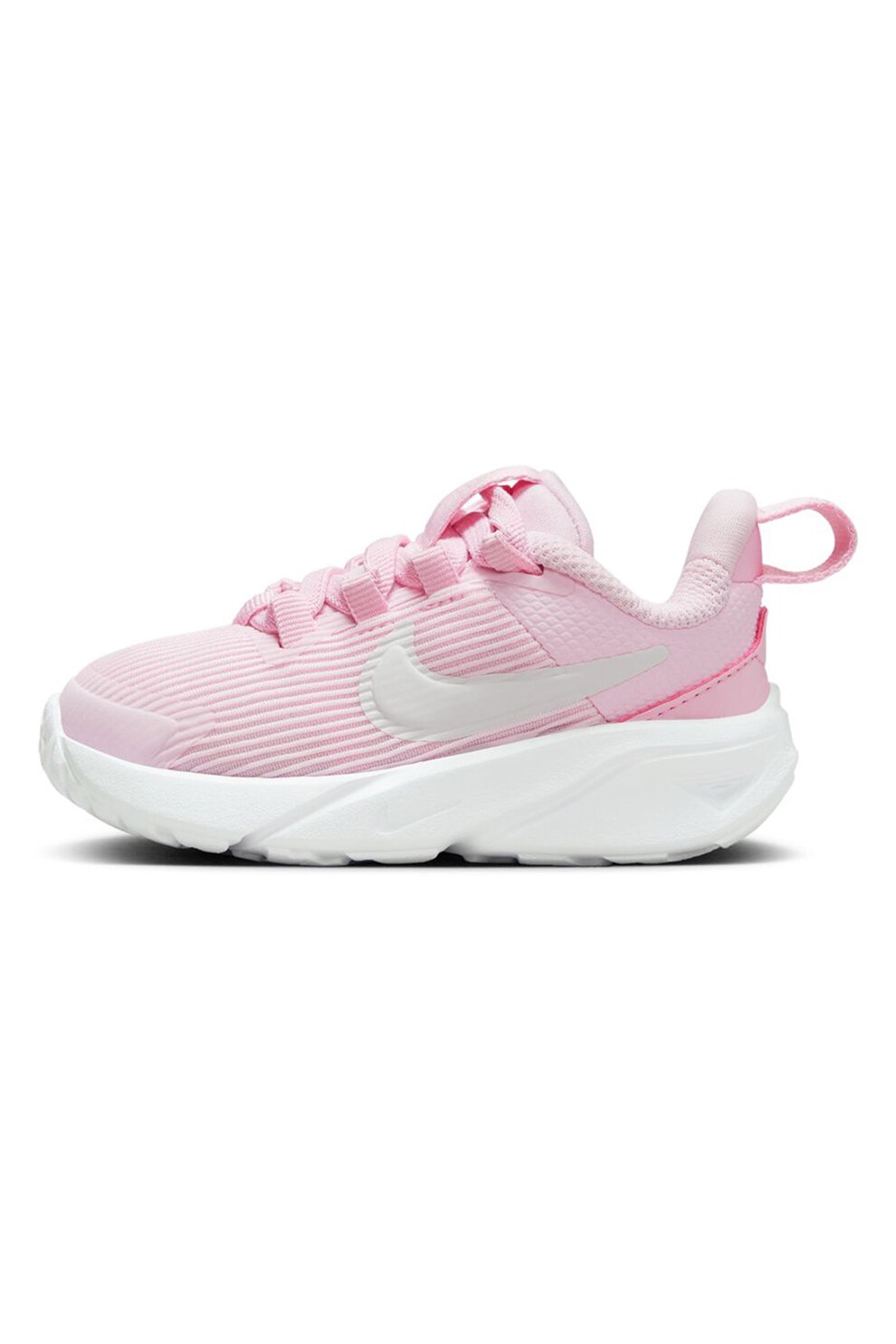 Nike, Pantofi cu insertii sintetice, pentru alergare Star Runner 4, Roz pastel, Alb optic, 22 EU