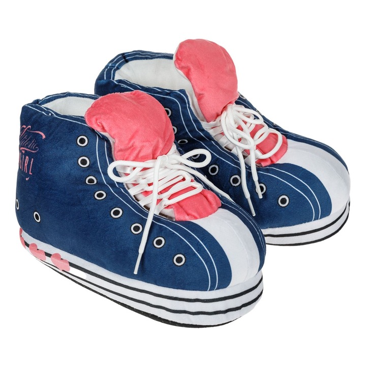 Дамски домашни пантофи, Athletic Girl, розов/син, неплъзгаща се подметка, Един размер INTL